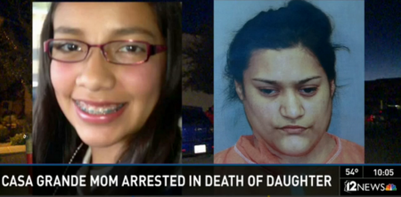 Connie Villa (r) has been charged with the murder of her daughter, Aniarael Macias, and attempted murder of her three younger children and her ex-husband.