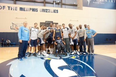 The Memphis Grizzlies took a photo with eight-year-old Charvis Brewer, whose wish was granted through the Make-A-Wish Foundation of Mid-South when he was drafted by the team.