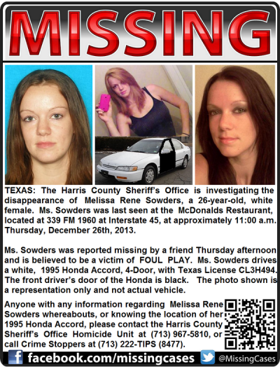 Melissa Sowders has been missing since Dec. 26.