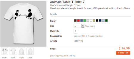 A t-shirt with the iconic opening of the viral video "How Animals Eat Their Food," going for $16.99 at www.misterepicmann.com