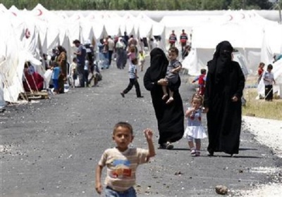 Syrian refugees at a refugee camp in the Turkish border town of Boynuegin in Hatay province, June 18, 2011.