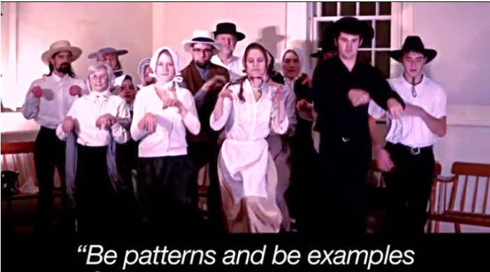 A Quaker parody of Ylvis' viral video 'What Does the Fox Say?' features this crowd of Quakers, dressed up in 1650s garb, rocking out to a song explaining the theology of George Fox, the founder of the Religious Society of Friends