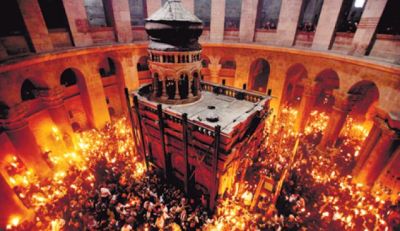 Worshipers thronging the Church of the Holy Sepulchre during the Christian Orthodox Holy Fire ceremony in Jerusalem last year.