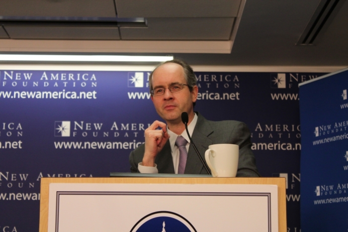 Reverend Dr. David Gray, senior fellow at the New America Foundation, introduces a panel on the morality of the national debt in Washington, DC on Thursday.
