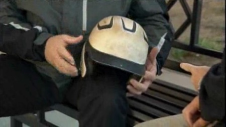 Little League baseball helmet that allegedly hit a coach in the Achilles tendon.