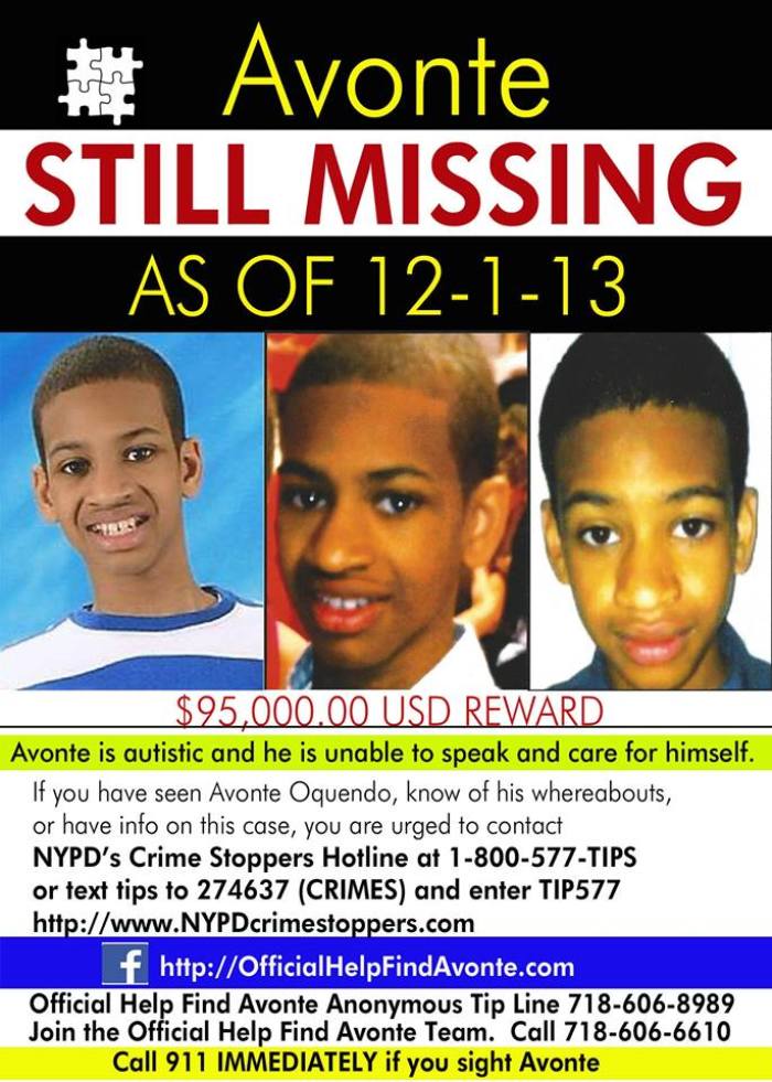 Avonte Oquendo, 14, has been missing since October.