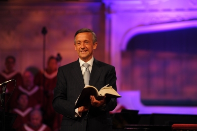 Pastor Robert Jeffress inside the sanctuary at First Baptist Church in Dallas, Texas.
