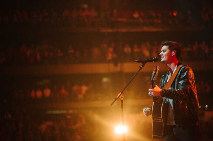 Award-winning musician Kristian Stanfill performing on day one of the two-day Passion Conference in Atlanta on Friday, January 17, 2014.
