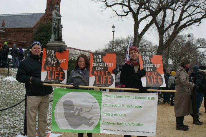 Evangelical Environmental Network President and CEO, the Rev. Mitch Hescox, along with Kristen Hayes and Alexei Laushkin participate in March for Life, on Jan. 25, 2013.