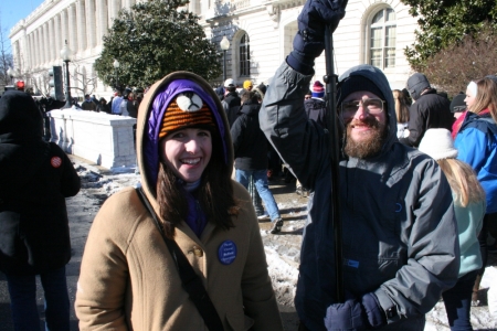 Kelsey Hazzard and Michael Crone of "Seculars for Life" at the March for Life, Washington, D.C., Jan. 22, 2013.