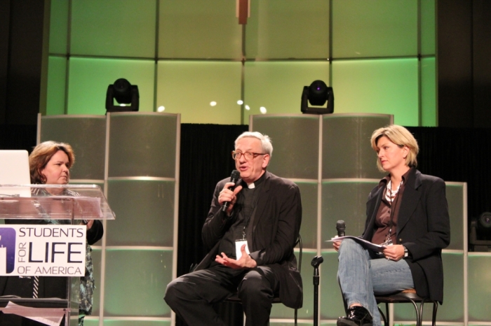 Kathryn Lopez, Editor-At-Large of National Review Online, Cathy Ruse, senior fellow at the Family Research Council, and Joseph Koterski, philosophy professor at Fordham University, address the 2500 pro-life students at the Students for Life National Convention at the First Baptist Church of Glenarden in Upper Marlboro, Maryland.