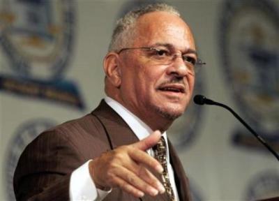 Rev. Jeremiah Wright Jr. gives a keynote address at the 2008 NAACP Freedom Fund dinner in Detroit, Michigan April 27, 2008.