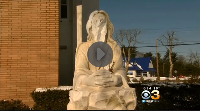 A statue of Jesus vandalized by unidentified attackers last week in Vineland, New Jersey.