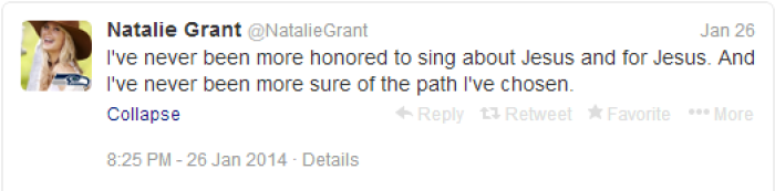 Finishing her statement about leaving the Grammy's early on Sunday, Natalie Grant tweeted this message of thanks.