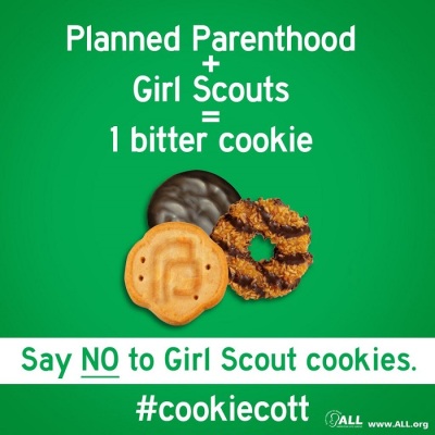 Flyer for the 2014 Cookie Cott that encourages pro-life activists to boycott Girl Scout cookies due to the youth organization's relationship with Planned Parenthood and support of pro-abortion public figures.
