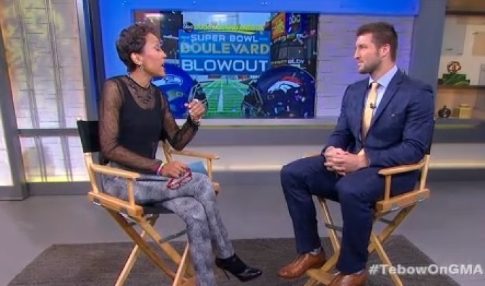 Tim Tebow discusses his football career with Robin Roberts on 'Good Morning America'on Jan. 31.