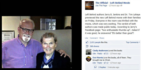 "Left Behind" book series authors Jerry B. Jenkins (R) and Tim LaHaye previewed the 2014 remake of the <em>Left Behind</em> film starring Nicolas Cage.