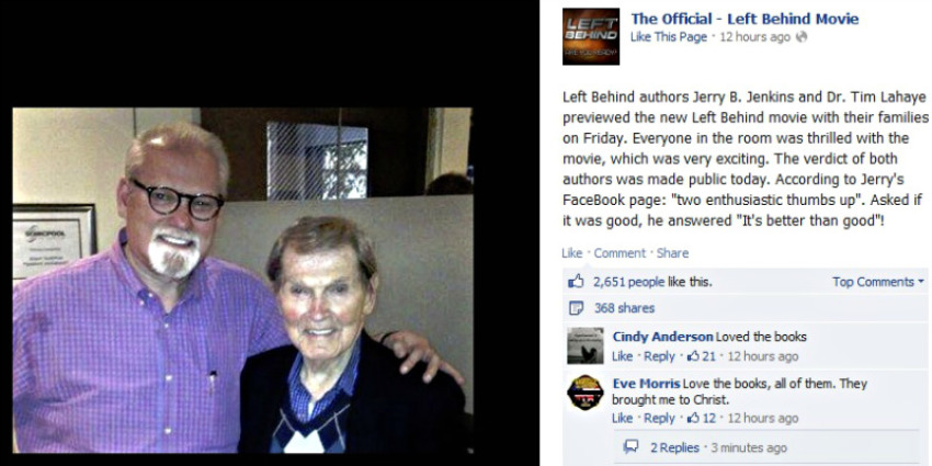 "Left Behind" book series authors Jerry B. Jenkins (R) and Tim LaHaye previewed the 2014 remake of the <em>Left Behind</em>&nbsp;film starring Nicolas Cage.