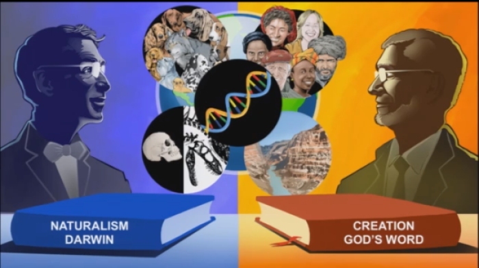 Ken Ham, founding president and CEO of Answers in Genesis, showed this graphic when discussing his worldview as compared to his opponent Bill Nye, known popularly as 'The Science Guy' for his scientific kids show, at The Creation Museum on Tuesday.