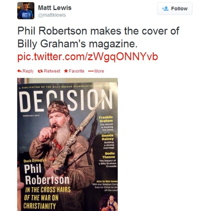 Cover of Billy Graham Evangelistic Association's 'Decision' magazine as tweeted by Matt Lewis, senior contributor at the Daily Caller.