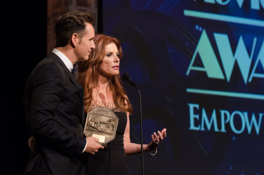 Roma Downey, actress and co-producer of "The Bible" series, speaks at the 22nd Annual Movieguide Awards, Feb. 7, 2014.