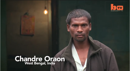 Chandre Oraon, 35, is being worshipped as a monkey-god Hanuman in West Bengal, India because of a tail growing from his back.