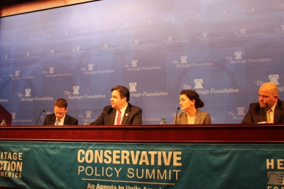Congressman Raul Labrador (R – Idaho) presented his new bill to defend the religious freedom of those who believe in marriage, and experts discussed the threats religious liberty faces in the public square. Sarah Torre, policy analyst at The Heritage Foundation's DeVos Center for Religion and Civil Society, and Austin Nimocks, senior counsel with Alliance Defending Freedom, watch Labrador speak at The Heritage Foundation on Monday.