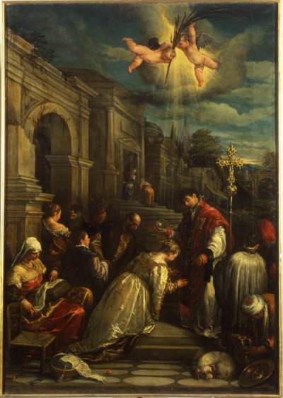 A painting of Saint Valentine by 16th century Italian painter Jacopo Bassano.