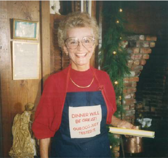 Ruth Graham, wife of prominent evangelist Billy Graham, cooks with this funny apron, showing her authenticity.