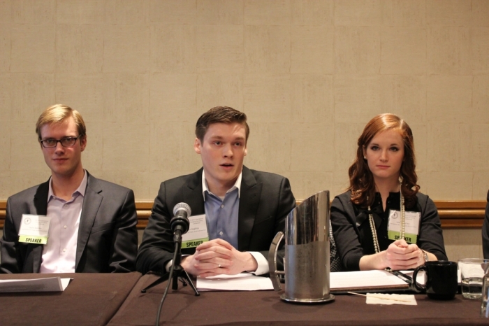 Jason Hughey speaks at the Christianity and Libertarianism Panel at the International Students for Liberty Conference on Saturday. Taylor Barkley and Leah Stiles Hughey look on.
