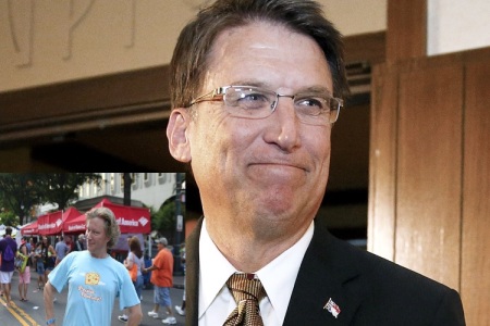 Republican Gov. Pat McCrory of North Carolina and Drew Swope (inset).