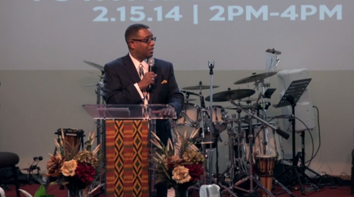 Pastor Alex Gee speaks at Fountain of Life Covenant Church in Madison, Wis., on Feb. 15, 2014.