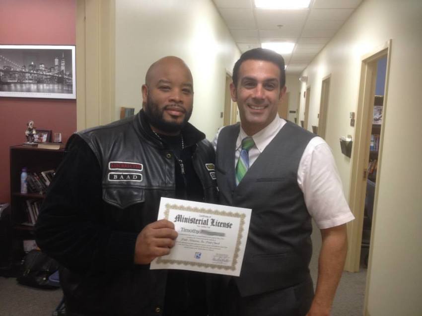 Brother Tim was ordained by Pastor Frank Santora of Faith Church in Connecticut.