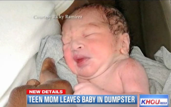 The newborn baby found in the dumpster of an apartment complex in Houston, Texas.