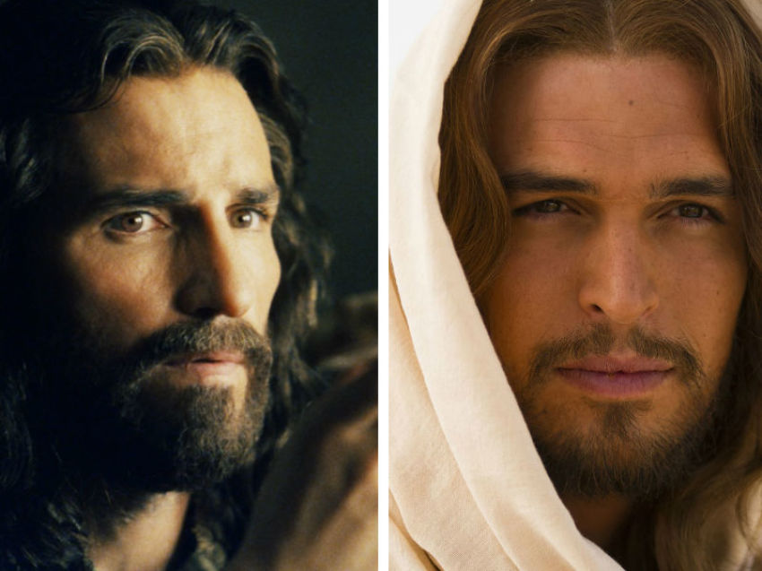 Jim Caviezel portrays Jesus Christ in "The Passion of the Christ" (2004); Diogo Morgado plays the same figure in "Son of God" (2014).
