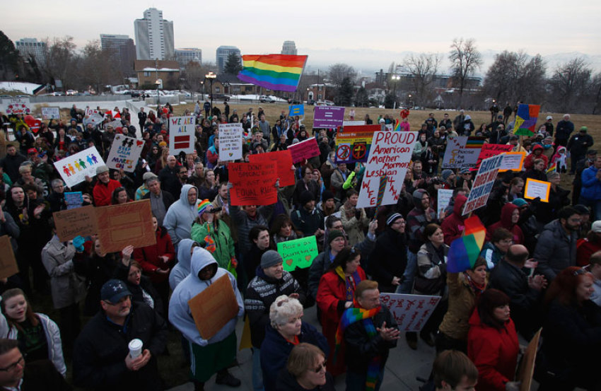Supporters of same-sex marriage rally at Utah's State Capitol building in Salt Lake City, Utah January 28, 2014.