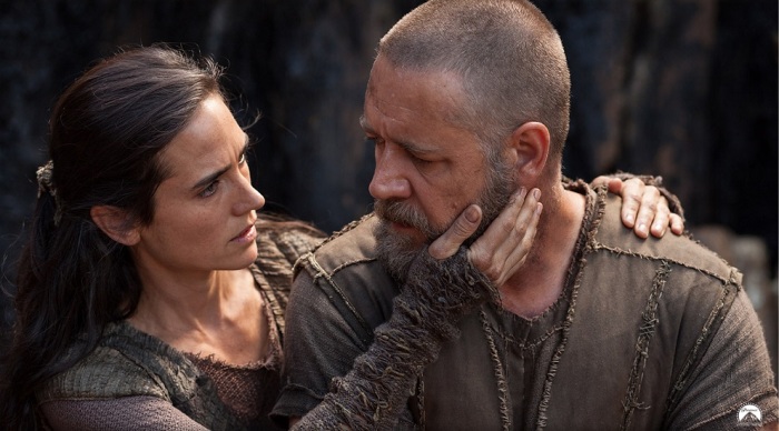 Naameh (Jennifer Connelly) comforts Noah (Russell Crowe) in a scene from 'Noah.'