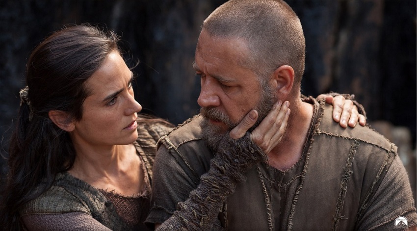 Naameh (Jennifer Connelly) comforts Noah (Russell Crowe) in a scene from "Noah."