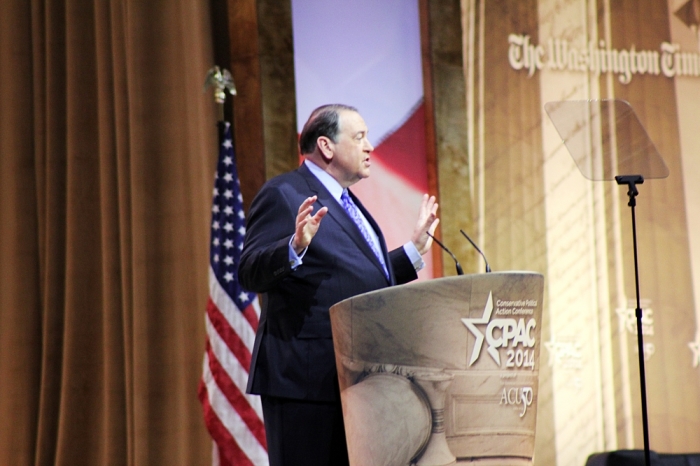 Former Arkansas Governor Mike Huckabee (R) speaking at the Conservative Political Action Conference held in National Harbor, Md., March 7, 2014.