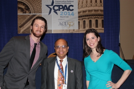 Left-to-Right: Radio producer Chris Beach, Colorado State Rep. Janak Joshi, and "Blogger of the Year" Mary Katharine Ham. All three spoke on the marijuana panel at the Conservative Political Action Conference in National Harbor, Md., March 7, 2014.