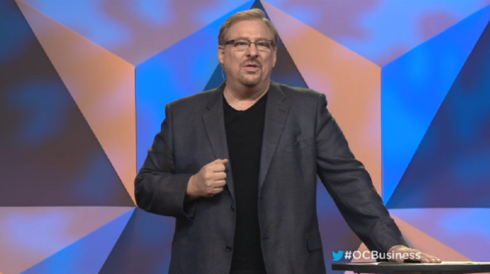 Rick Warren, senior pastor of Saddleback Church, speaks at the OC Business Summit held at his church's Lake Forest, Calif., campus location on March 8, 2014.