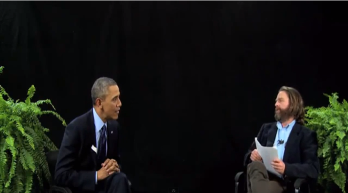 President Barack Obama (l) and Zach Galifianakis (r).