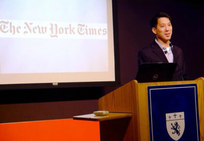 Michael Luo, a Christian and editor at The New York Times, makes remarks on being a journalist of faith on March 13, 2014, at The King's College in New York City.