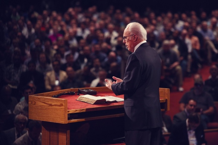 Pastor John MacArthur speaks at Shepherd's Conference at Grace Community Church in Sun Valley, California, on March 7, 2014.