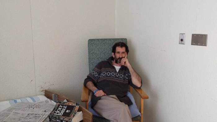 Richard Wright in his room at the hospital.
