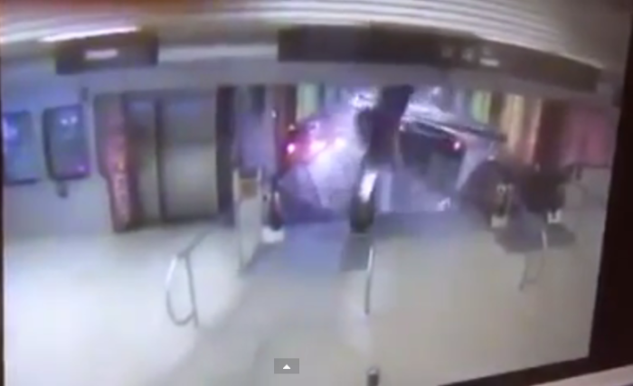 A screen grab from CCTV footage of the moment a commuter train crashed at the O'Hare International Airport in Chicago.