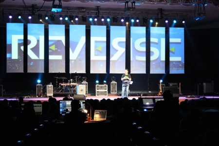 Greg Stier speaks at the Friday evening opening session of Reverse, a youth event organized by Dare 2 Share Ministries on the last weekend of March 2014, held at the Hylton Memorial Chapel in Woodbridge, Virginia.