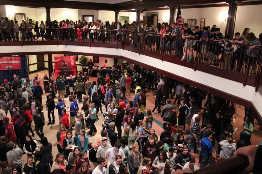 Youths gather at the Hylton Memorial Chapel in Woodbridge, Va. for day two of "Reverse," an event organized by Dare 2 Share Ministries.