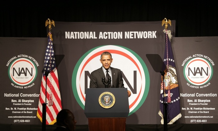 President Barack Obama address the National Action Network convention on Friday April 4, 2014.