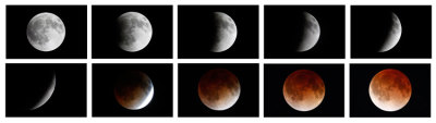 A combination photo shows the moon during a total lunar eclipse as seen from Mexico City April 15, 2014.